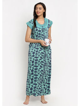 Secret Wish - Women Turquoise Printed Hosiery Nighty (Free Size)