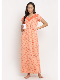 Secret Wish - Women Peach Printed Hosiery Nighty (Free Size)