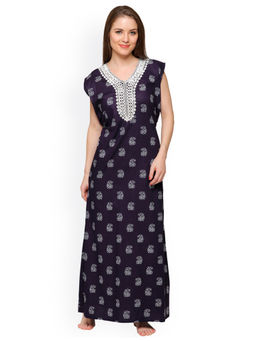 Secret Wish - Women's Navy Paisley Print Maxi Nightdress (Free Size)