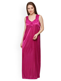 Secret Wish - Women's Magenta Satin Maxi Nightdress (Free Size)