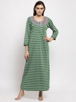 Secret Wish - Women's Striped Woolen Nighty - Green (Free Size)