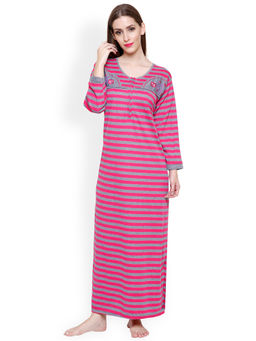 Secret Wish - Women's Woolen Pink Striped Nighty (Free Size)