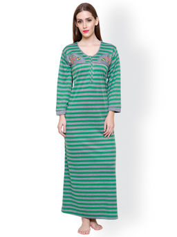 Secret Wish - Women's Woolen Green Striped Nighty (Free Size)