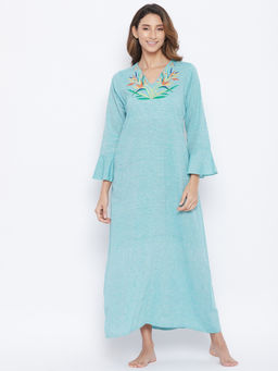 The Kaftan Company - Embroidered Mangalgiri Cotton Nightdress - Green