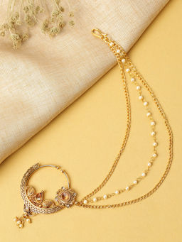 Priyaasi - Kundan Studded Clip On Nose Ring With Multistrand Chain