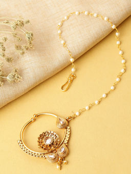 Priyaasi - Kundan Studded Clip On Nose Ring With Beaded Chain