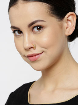 Priyaasi - Gold Plated CZ Stone Studded Clip On Nose Pin