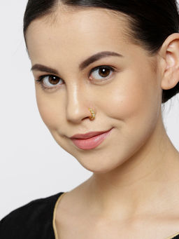 Priyaasi - Gold Plated Stone Studded Clip On Nose Pin