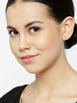 Priyaasi - Gold Plated CZ Studded Clip On Nose Pin