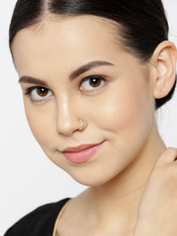 Priyaasi - Gold Plated CZ Studded Clip On Nose Pin