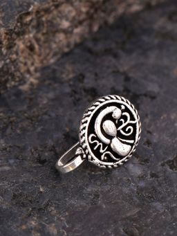 Priyaasi - Oxidised Silver-Plated Peacock Inspired Clip-On Nose pin