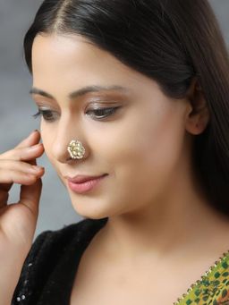 Priyaasi - Pearls Emerald Gold Plated Nose Pin