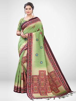 Sareemall - Green Geometric Printed Saree