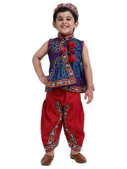 BownBee - Boys Printed Navratri Kedia Dhoti For Boys- Blue (Set of 3)