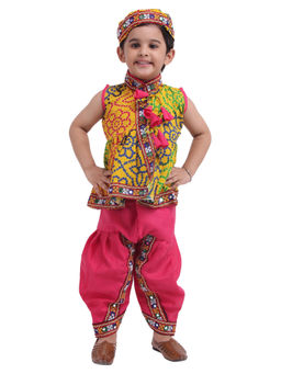 BownBee - Boys Printed Navratri Kedia Dhoti For Boys- Yellow (Set of 3)