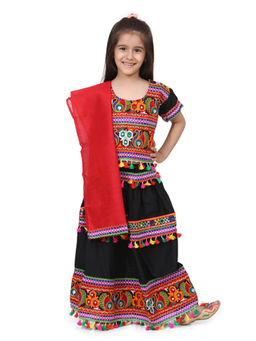 BownBee - Girls Rayon Chaniya Choli - Black (Set of 3)