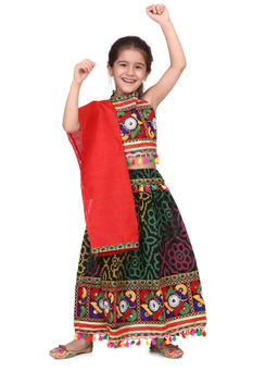 BownBee - Mirror Work Chaniya Choli - Red (Set of 3)