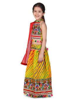 BownBee - Mirror Work Chaniya Choli - Red (Set of 3)