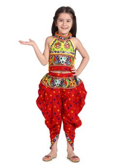 BownBee - Halter Neck Choli with Dhoti-Red (Set of 2)