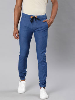 Urbano Fashion - Men Sky Blue Slim Fit Washed Jogger Jeans Stretchable