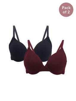 Nykd by Nykaa - Pack Of 2 Padded Wired Breathe Lace 3/4th Coverage Bra Multi-Color NYBPA14