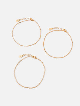 Accessorize London - Gold Minimal Anklet (Pack of 3)