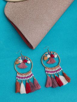 Blueberry - Multi Coloured Tassel Drop Earring Has Gold Hoop