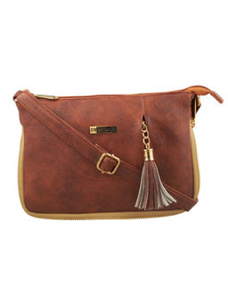 ESBEDA - Tan Solid Pu Synthetic Fabric Sling Bag