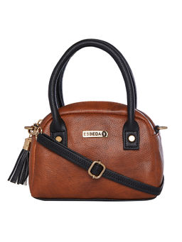 ESBEDA - Tan & Black Solid Pu Synthetic Sling Bag