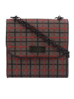 ESBEDA - Brown Chequered Pu Synthetic Sling Bag