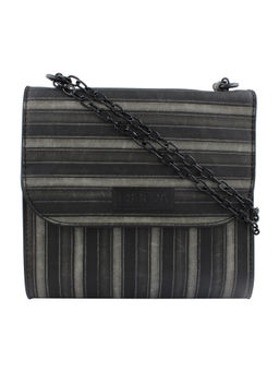 ESBEDA - Black Striped Pu Synthetic Sling Bag