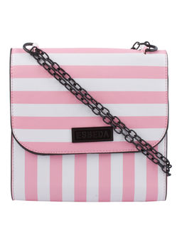 ESBEDA - Pink & White Striped Pu Synthetic Sling Bag