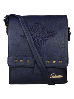 ESBEDA - Dry Milk Stitch Work Embroidered Dark Blue Pu Synthetic Sling Bag