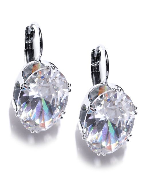 Fabula Silver Plated Large Oval Cubic Zirconia Drop Earrings
