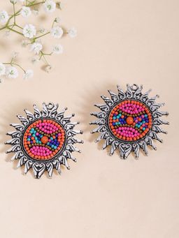 Fida - Ethnic Traditional Oxidised Silver Bold Multicolour Beaded Stud Earrings For Women