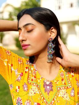 Fida - Silver Oxidised Ethnic Handcrafted Multicolour Beads Drop Earrings For Women