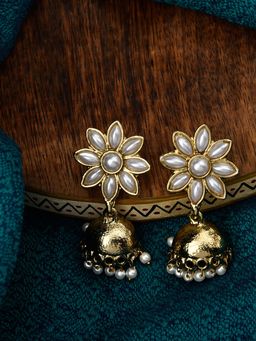 Fida - Ethnic Traditional Gold Pearl Flower Earrings For Women