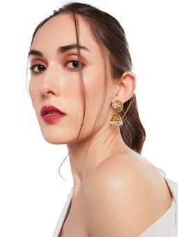 Fida - Gold Ethnic Traditional Flower Pearl Embellished Jhumka Earrings For Women