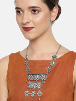 Fida - Wedding Ethnic Indian Silver Floral Mirror Sheesh Necklace For Women