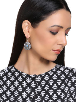 Indya - Silver Iridescent Oxidised Dangler Earrings