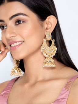 Indya - Gold Kundan Chandbali Earrings