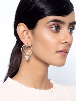 Indya - Gold Concentric Pearl Drop Dangler Earrings