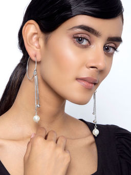 Indya - Silver Pearl Tassel Dangler Earrings