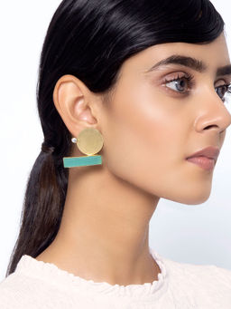 Indya - Gold Green Geo Stud Earrings
