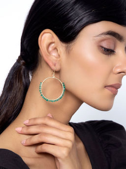 Indya - Green Beaded Circular Dangler Earrings