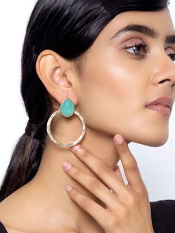 Indya - Gold Green Hammered Stud Earrings