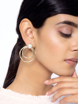 Indya - Gold Pearl Round Layered Stud Earrings
