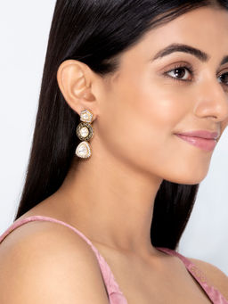 Indya - Gold Kundan Polki Crystal Dangler Earrings