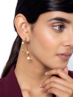 Indya - Gold Pearl Floral Studded Dangler Earrings