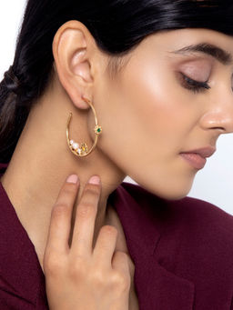 Indya - Gold Floral Pearl Hoop Earrings